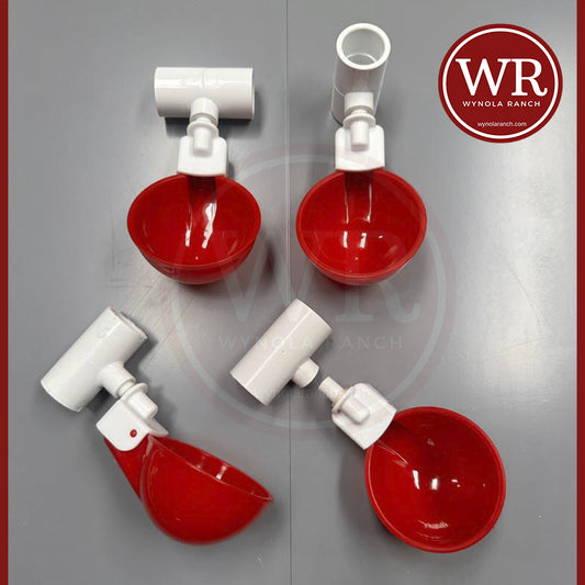 4 Automatic waterer cups and ½” PVC Tee  Big Red Cups